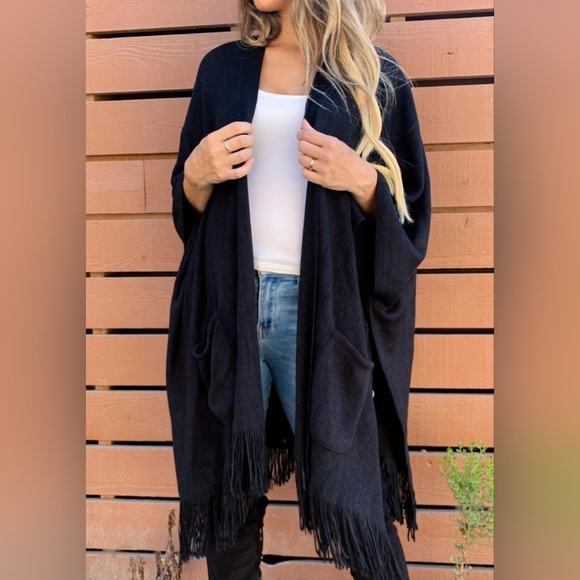 #76 🛑35 OS BOHO SOFT KNITTED FRONT POCKET FRINGE CARDIGAN - Picture 3 of 12